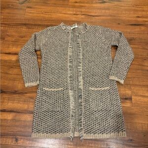 Cocogio Italy Open Front Long Cardigan Sweater Tweed Women's Large Gray Wool
